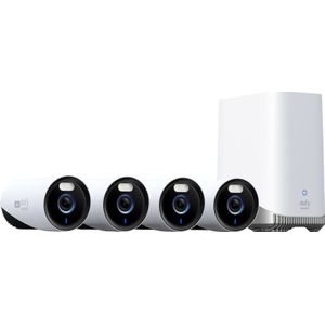 eufy Security E330 Buitencamera's, 4 Pack met HomeBase 3 – Outdoorcam set - 4K Ultra HD-resolutie, 24/7 opname, wifidekking van 464 m², AI-gezichtsherkenning, bedrade beveiligingscamera's voor buiten