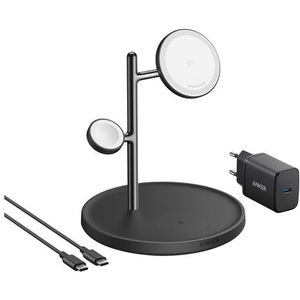 Anker - MagGo 3-in-1 Draadloze Oplader - Wit - Qi2- en Made for Apple Watch Gecertificeerd
