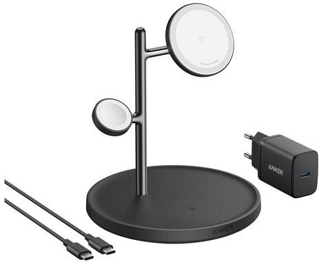 Anker - MagGo 3-in-1 Draadloze Oplader - Wit - Qi2- en Made for Apple Watch Gecertificeerd