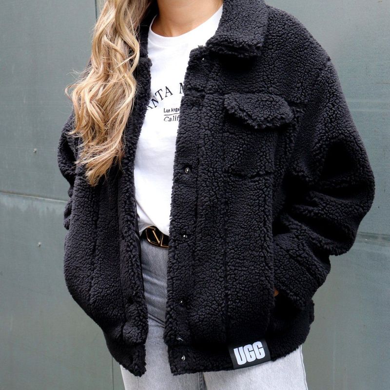 UGG - Frankie - Fleece Jas - Zwart - 100% Polyester - Met Klepzakken
