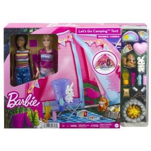 Barbie Kampeerspeelset met 2 Poppen en 2 Dierenvriendjes - Speelfigurenset