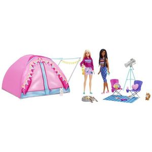 Barbie Kampeerspeelset met 2 Poppen en 2 Dierenvriendjes - Speelfigurenset