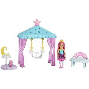 Chelsea Pop met Verzorgingsspeelset | Barbie fantasieset met kitten | Speelgoed en cadeaus voor kinderen | Accessoires met thema's eenhoorn, wolken en sterren, HLC27