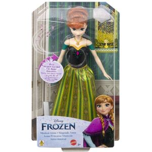 Mattel Disney Frozen Speelgoed, Muzikale Anna Pop in beroemde outfit, speelt instrumentaal 'Voor de allereerste keer' uit de Disney film Frozen, Cadeaus voor kinderen, HMG47