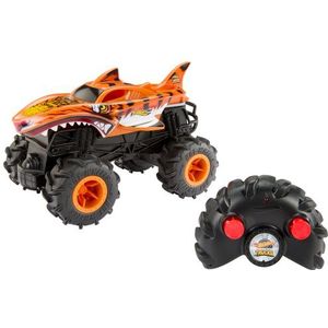 Hot Wheels RC Monstertrucks, HW Tijgerhaai, schaal 1:24, op afstand bestuurbare speelgoedtruck, geschikt voor elk terrein met Terrain Action Tires, volledig op afstand bedienbaar, HNV03