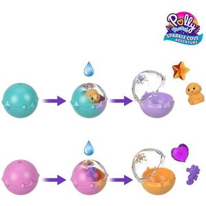 Polly Pocket Avontuur in de Fonkelgrot, speelset met 2 micropoppen, eilandschatkist als draagtas, 4 diertjes en accessoires, HPV40