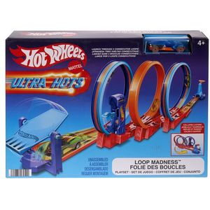 Hot Wheels HPX93 Ultrahots drievoudige loopbaan speelset met 3 loops en 1 auto op schaal 1:64, aansluitbaar met andere Hot Wheels sets, inklapbaar voor opslag, speelgoed voor kinderen vanaf 4 jaar