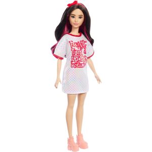 Barbie 65 jaar Fashionistas - Wit t-shirtjurkje met glanzende stippen - Modepop