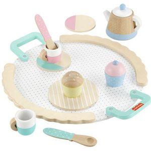 Fisher-Price Houten Speelgoed, Theeservies met theepot, kop-en-schotels, 12 houten onderdelen voor fantasiespel, voor peuters en kleuters vanaf 3 jaar, HXT82