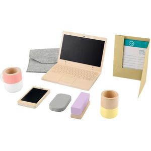Fisher-Price Peuterspeelgoed Houten Thuiswerkset 9-delige Kantoorset met Houten Laptop en Telefoon voor Kinderen vanaf 3 jaar, HXV11