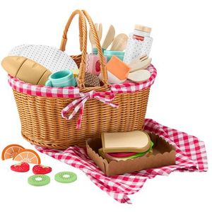 Fisher-Price Speelgoed voor Peuters en Kleuters, Houten Picknickmand met Lekkere Hapjes, 31 Onderdelen, Set voor Fantasiespel, voor Kinderen vanaf 3 Jaar, HXT81