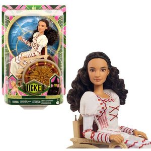 Mattel Wicked Nessarose pop en accessoires, inclusief rolstoel, krullend haar, verschillende poses en rekbare baljurk HXY36