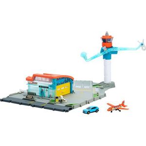 Matchbox Speelset met Speelgoedauto's, Luchthavenset met 1 metalen Audi op schaal 1:64, 1 kunststof vliegtuig, opstijg- en landingsfunctie, opbergruimte, Vliegavontuur speelset, JBW37