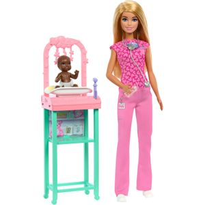 Barbie Pop en Ligbad Speelset, met puppy, kinderspeelgoed, blond, kleurrijke confettizeep en accessoires, thema verzorging en welzijn, HKT92