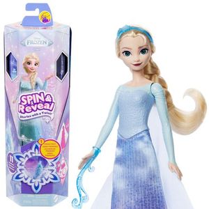 Mattel Disney Frozen Elsa Modepop, Draaien en Ontdekken, set met 11 verrassingen, waaronder 5 accessoires, 5 stickers en speelscène, geïnspireerd op de Disney film, JBG59