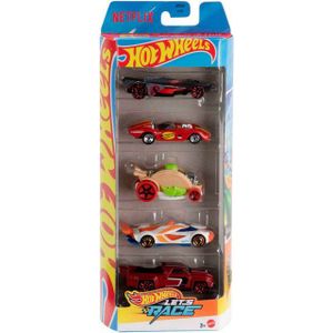 Hot Wheels Speelgoedauto's vanaf 3 jaar, set van 5 gegoten auto's in schaal 1:64 gepresenteerd in de Netflix-animatieserie Let's Race, JDR20 voor kinderen