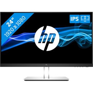 HP E24 G4 24 inch FHD Monitor, professioneel scherm, responstijd 5 ms Overdrive, resolutie 1920x1080, instelbaar, DisplayPort, HDMI, VGA, USB, zwart en zilver