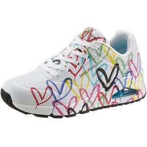 Skechers UNO Spread The Love Sneakers voor dames, Wit W Rood En Roze Hart Print Durabuck M, 37 EU