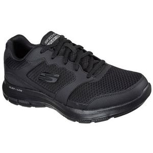 Skechers Flex Advantage Mens zwarte veterschoen, Zwart lederen mesh Pu zwarte trim, 43 EU