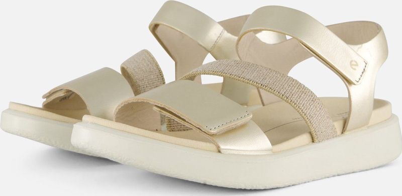 ECCO-Flowt W-Sandaal-Pure White Gold-100% Leer-Lichtgewicht Zool