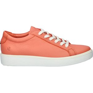 ECCO Sneakers - Koraal - Leer - Vetering met 6 Gaten - Platte Hak