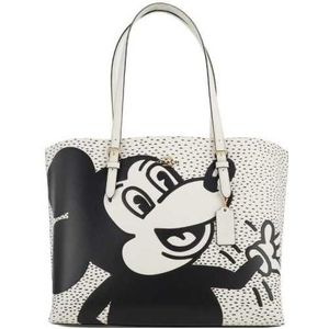 (C6978) Mickey Mouse X Keith Haring Mollie Large Leather Shoulder Tote Bag