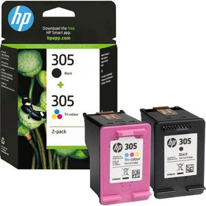 HP 305 originele drie-kleuren / zwarte inktcartridge, 2-pack
