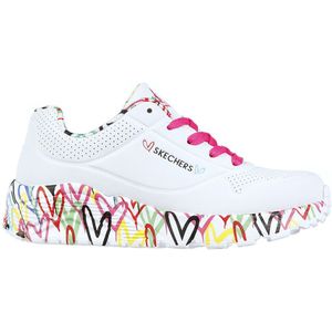 Skechers Uno Lite Lovely Luv Sneaker voor meisjes, Witte Synthetische H Roze Trim, 27 EU