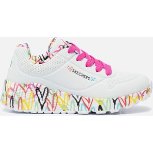 Skechers Uno Lite Lovely Luv Sneaker voor meisjes, Witte Synthetische H Roze Trim, 32 EU