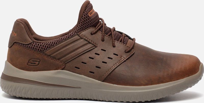 Skechers - Delson 3.0 Ezra - Sneakers - Donker Bruin - Leer W Mesh - Luchtgekoelde MF Goga Mat Boog