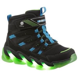 Skechers MEGA-SURGE-FLASH BREEZE jongens Enkellaarsje, Zwart synthetisch textiel-blauw-lime trim, 34 EU