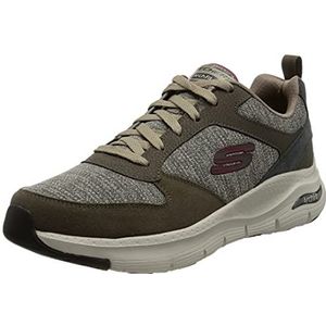 Skechers Arch Fit Sneaker voor heren, Tan lederen mesh rode rand, 46 EU