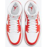 Jordan - 1 Mid - Sneakers - Wit/Habanero Rood - Leer