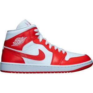 Jordan - 1 Mid - Sneakers - Wit/Habanero Rood - Leer
