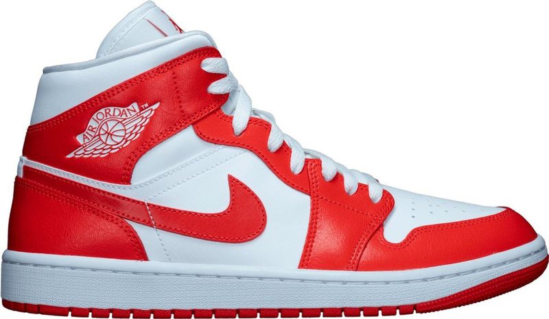 Jordan - 1 Mid - Sneakers - Wit/Habanero Rood - Leer