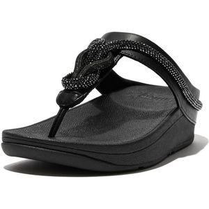 FitFlop Women Fino Crystal-Cord Leather Toe-Post Black-Schoenmaat 40