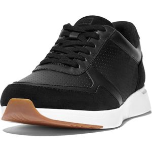 Fitflop F-mode leer/suède platte sneakers dames, zwart., 40 EU