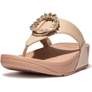 FitFlop Women Lulu Crystal-Circlet Leather Toe-Post Stone Beige-Schoenmaat 40