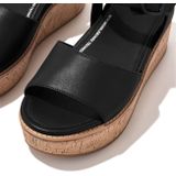 FitFlop Eloise Cork-Wrap Leather Back-Strap Wedge Sandals ZWART - Maat 37