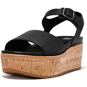 FitFlop Eloise Cork-Wrap Leather Back-Strap Wedge Sandals ZWART - Maat 37