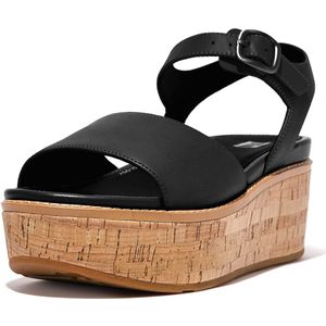 FitFlop Women Eloise Cork-Wrap Leather Back-Strap Wedge Black-Schoenmaat 37