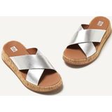 FitFlop F-mode metallic leather/cork flatform cross slides