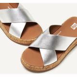 FitFlop F-Mode Metallic Leather/Cork Flatform Cross Slides ZILVER - Maat 42