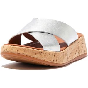 Women's Fit Flop F-Mode Leather Flatform Slide Sandals in Silver