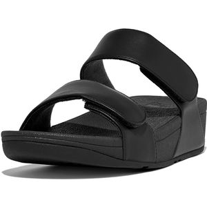 FitFlop Women Lulu Adjustable Leather Slides All Black-Schoenmaat 39