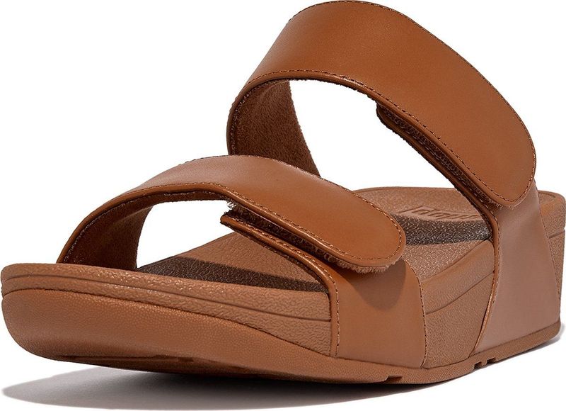 Fitflop Slipper Lulu Adjustable Leather Slides Light Tan Cognac