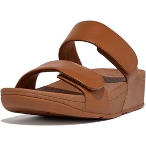 Fitflop Slipper Lulu Adjustable Leather Slides Light Tan Cognac