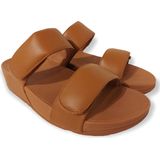 Fitflop Slipper Lulu Adjustable Leather Slides Light Tan Cognac
