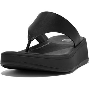 FitFlop Women F-Mode Leather Flatform Toe-Post All Black-Schoenmaat 42