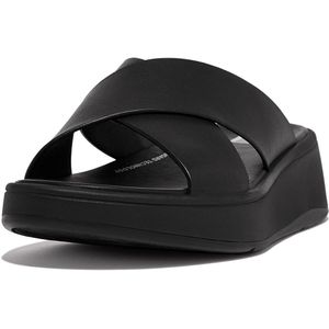 Fitflop Dames F-Mode lederen platte Cross Slides Sandaal, geheel zwart, 5.5 UK, Zwart, 38.5 EU